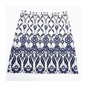 J. Crew White and Blue Patterned Flower Pencil Skirt SZ04